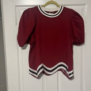 NWOT Queen of Sparkles Garnet and Black Puff Sleeve Top
